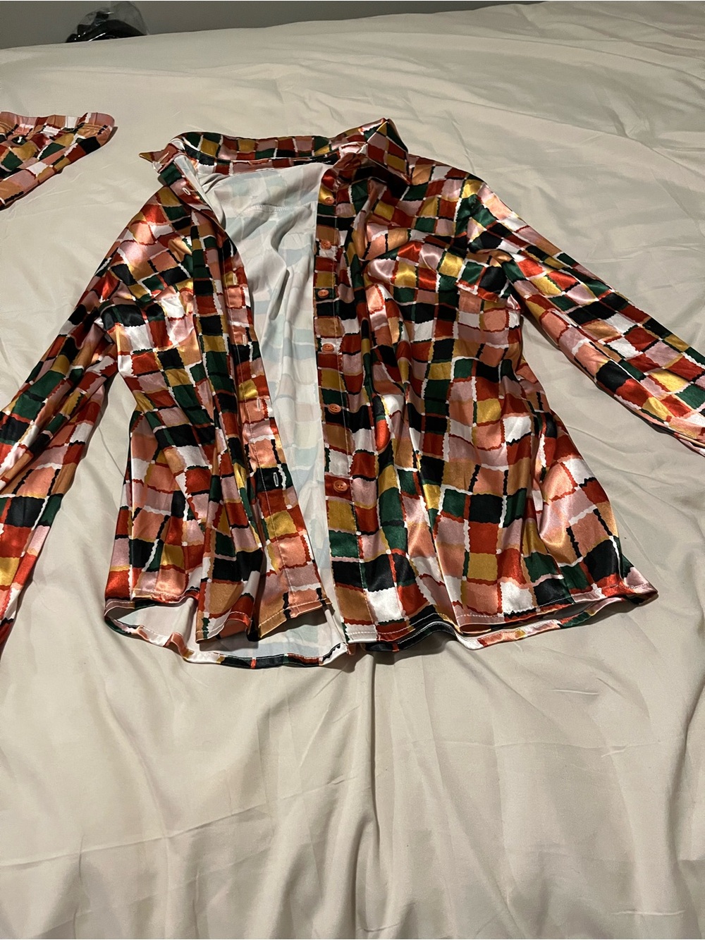 Satin Multicolor Patchwork Button-Down Shirt
